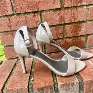 Worthington Nude Patent Leather Strappy Open Toe Sandals Stiletto Heels 7.5